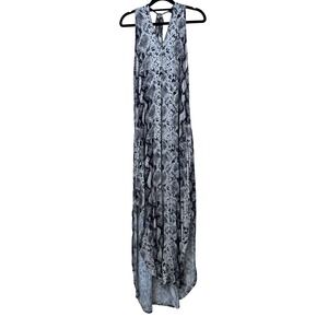 Venus Snakeskin Print Sleeveless Maxi Dress Black‎ White V-Neck High-Low Medium